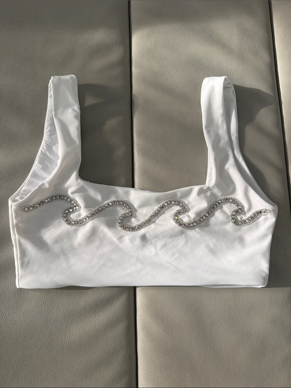 Oceanus wave bikini top white silver crystal XS